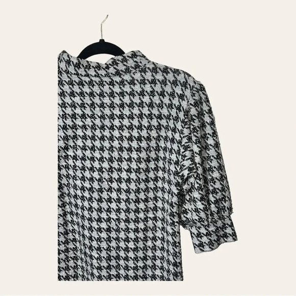 0279.โ ANN TAYLOR SHORT SLEEVE BLOUSE SIZE MEDIUM PETITE HOUNDSTOOTH PATTERN - Picture 7 of 11